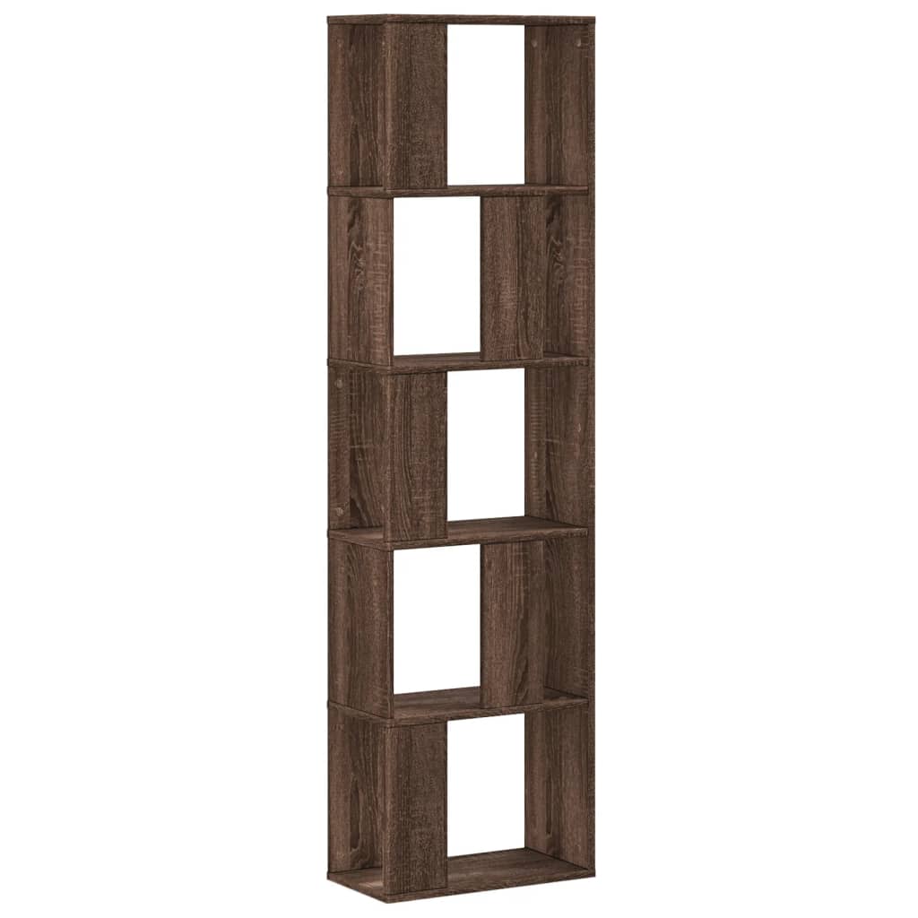 5 szintes barna tölgy szerelt fa könyvespolc 45x23,5x162,5 cm