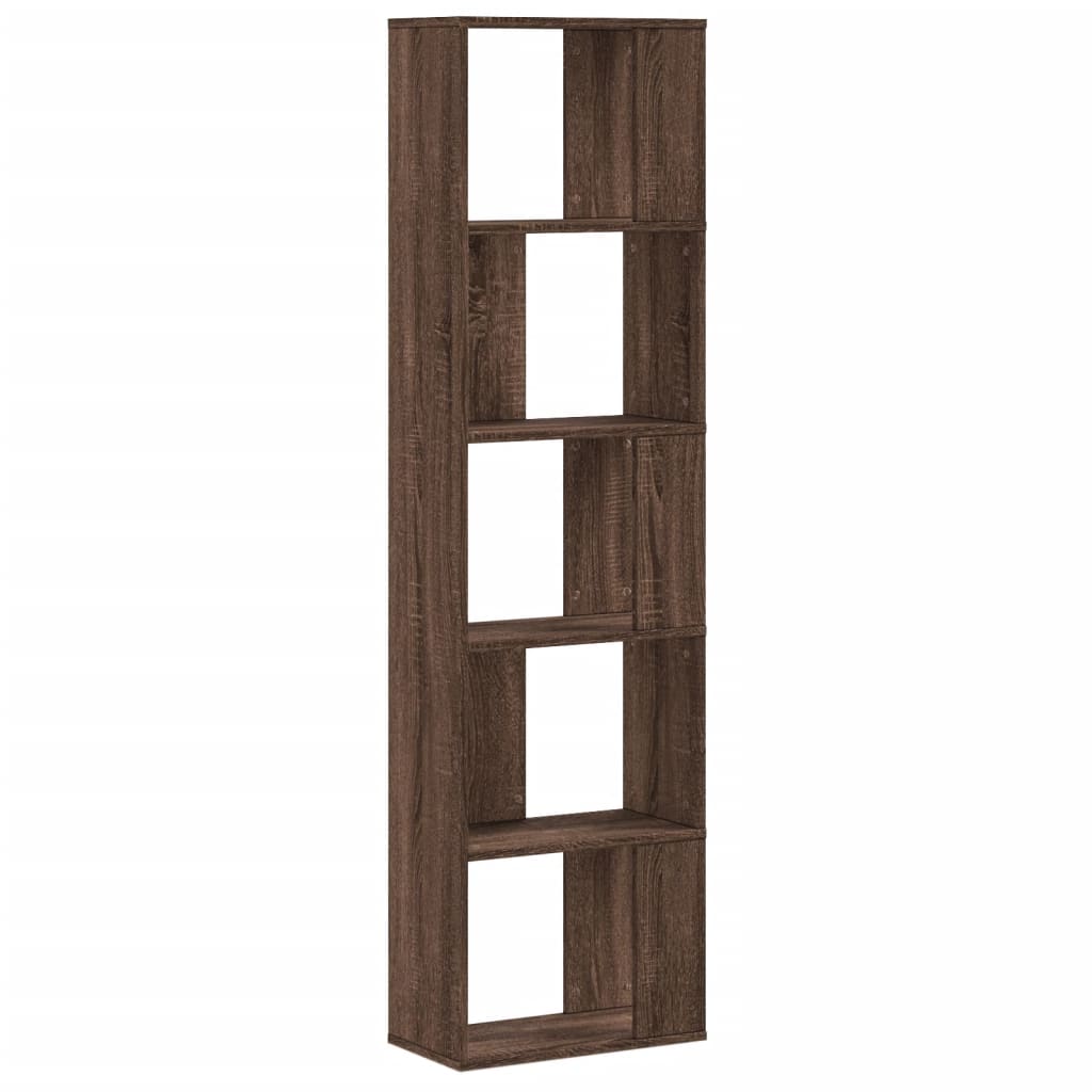 5 szintes barna tölgy szerelt fa könyvespolc 45x23,5x162,5 cm