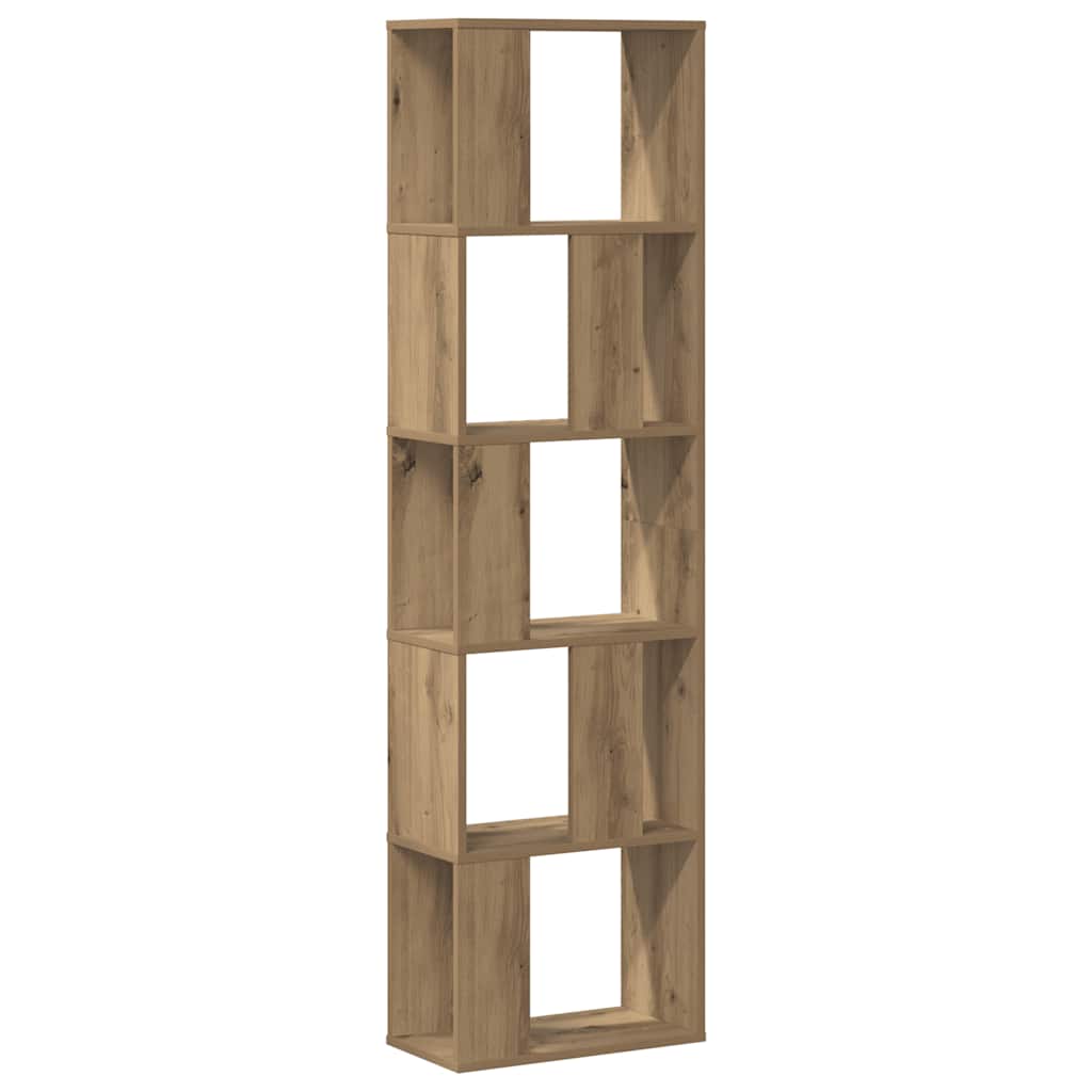 5 szintes kézműves tölgy színű fa könyvespolc 45x23,5x162,5 cm