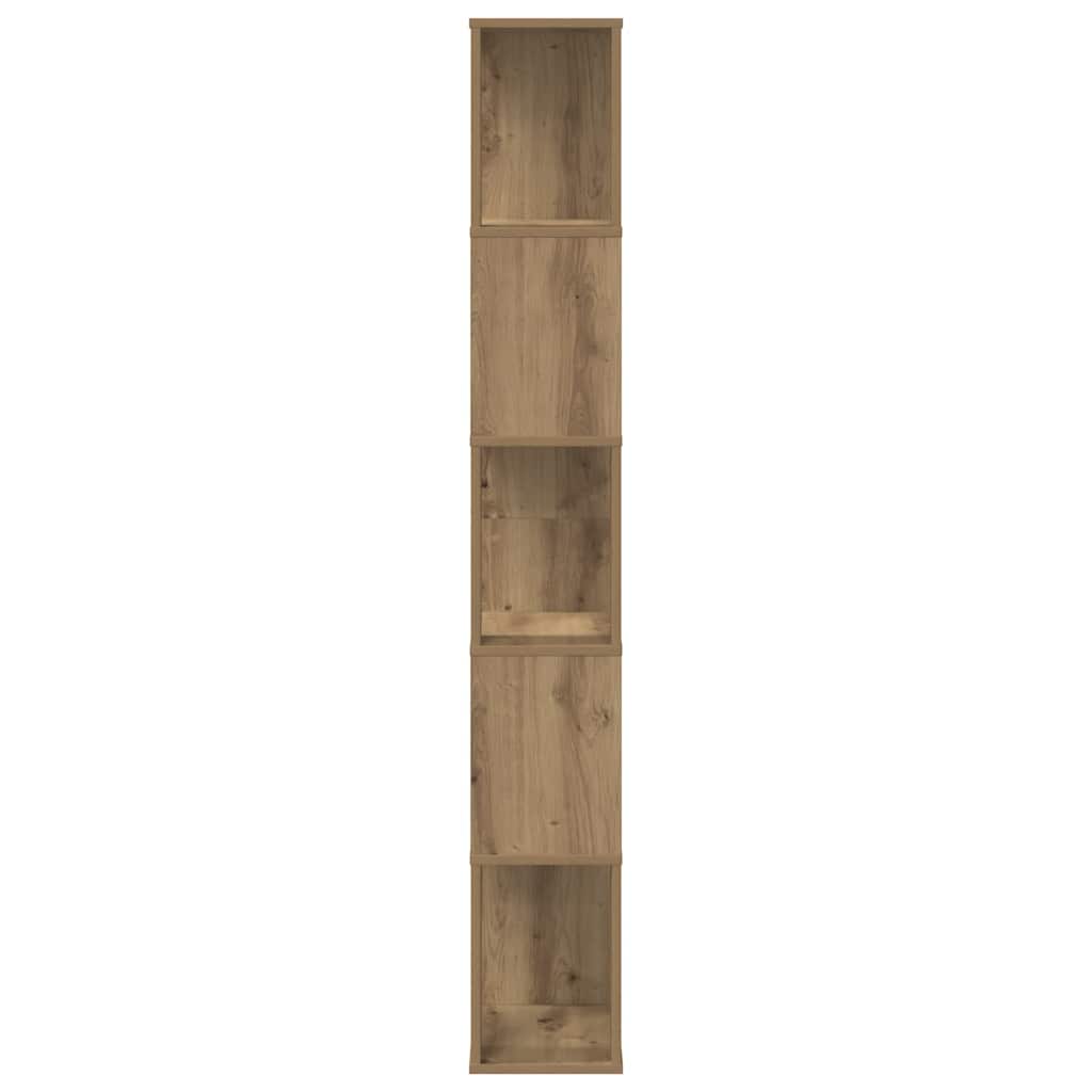 5 szintes kézműves tölgy színű fa könyvespolc 45x23,5x162,5 cm