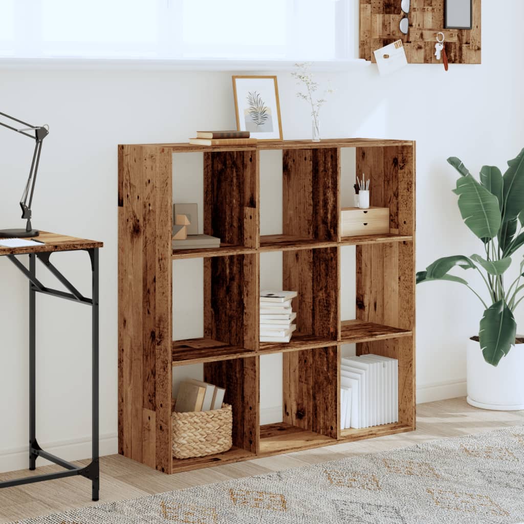 antik fa színű szerelt fa könyvespolc 102 x 32 x 102 cm