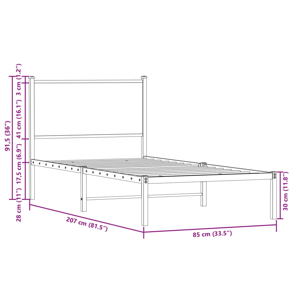 füstös tölgy színű fém ágykeret matrac nélkül 80 x 200 cm