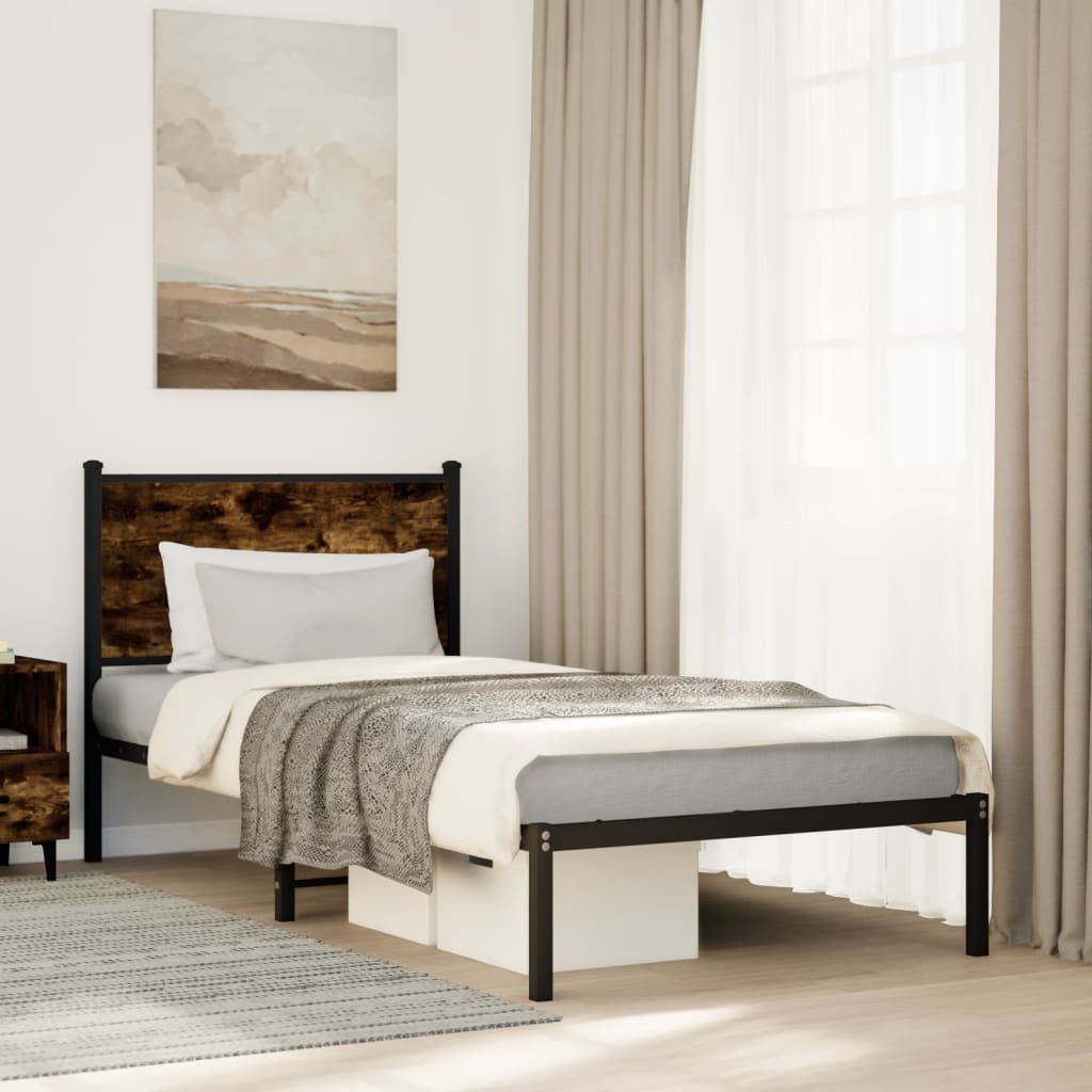 füstös tölgy színű fém ágykeret matrac nélkül 80 x 200 cm