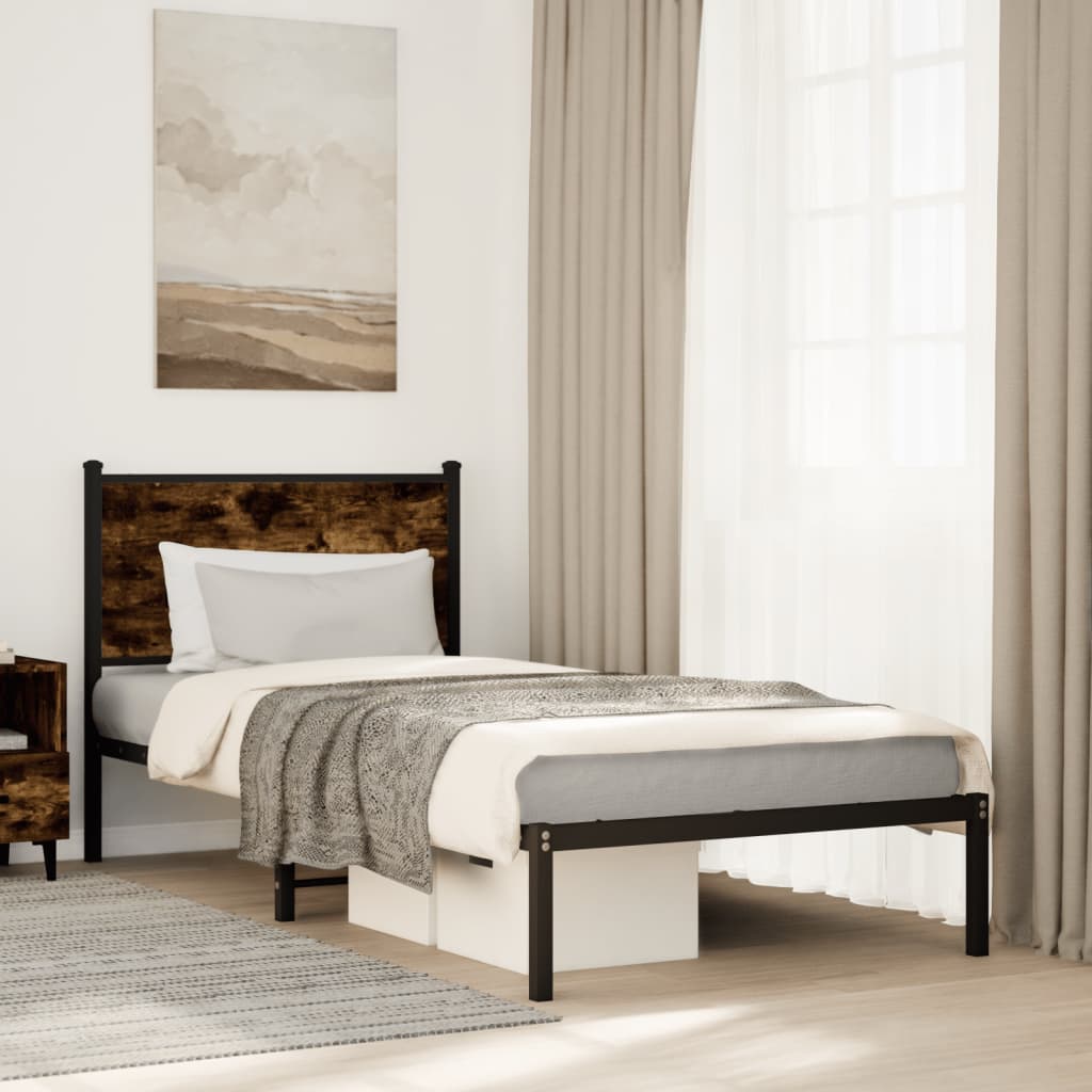 füstös tölgy színű fém ágykeret matrac nélkül 90 x 190 cm