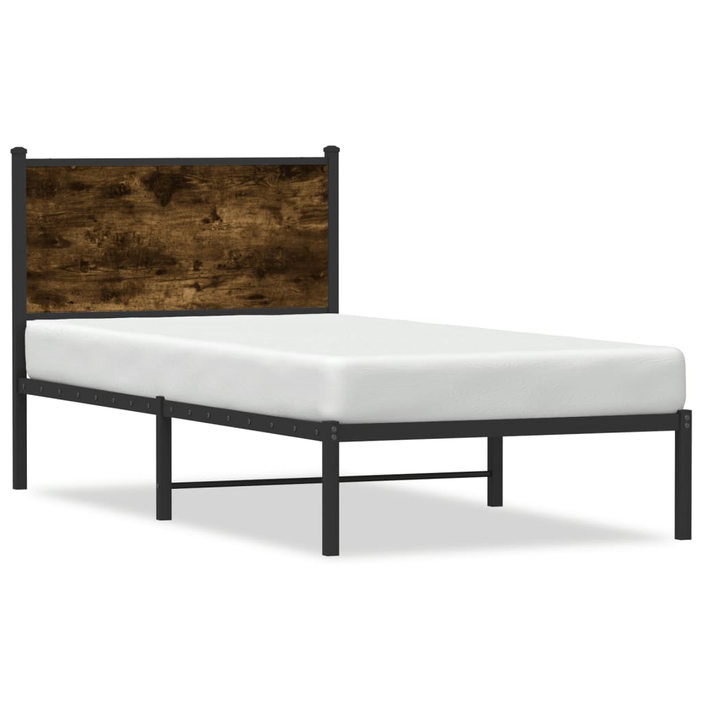 füstös tölgy színű fém ágykeret matrac nélkül 90 x 200 cm