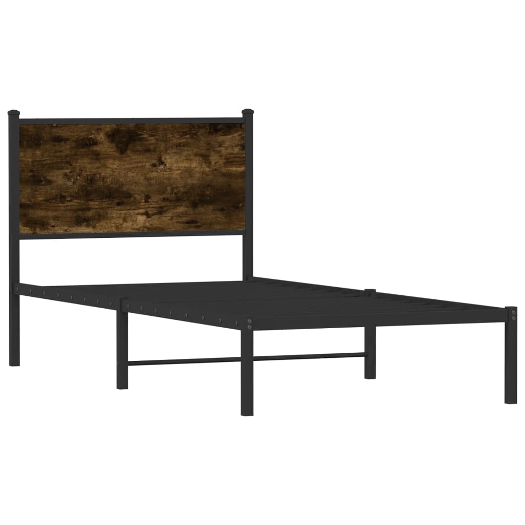 füstös tölgy színű fém ágykeret matrac nélkül 90 x 200 cm