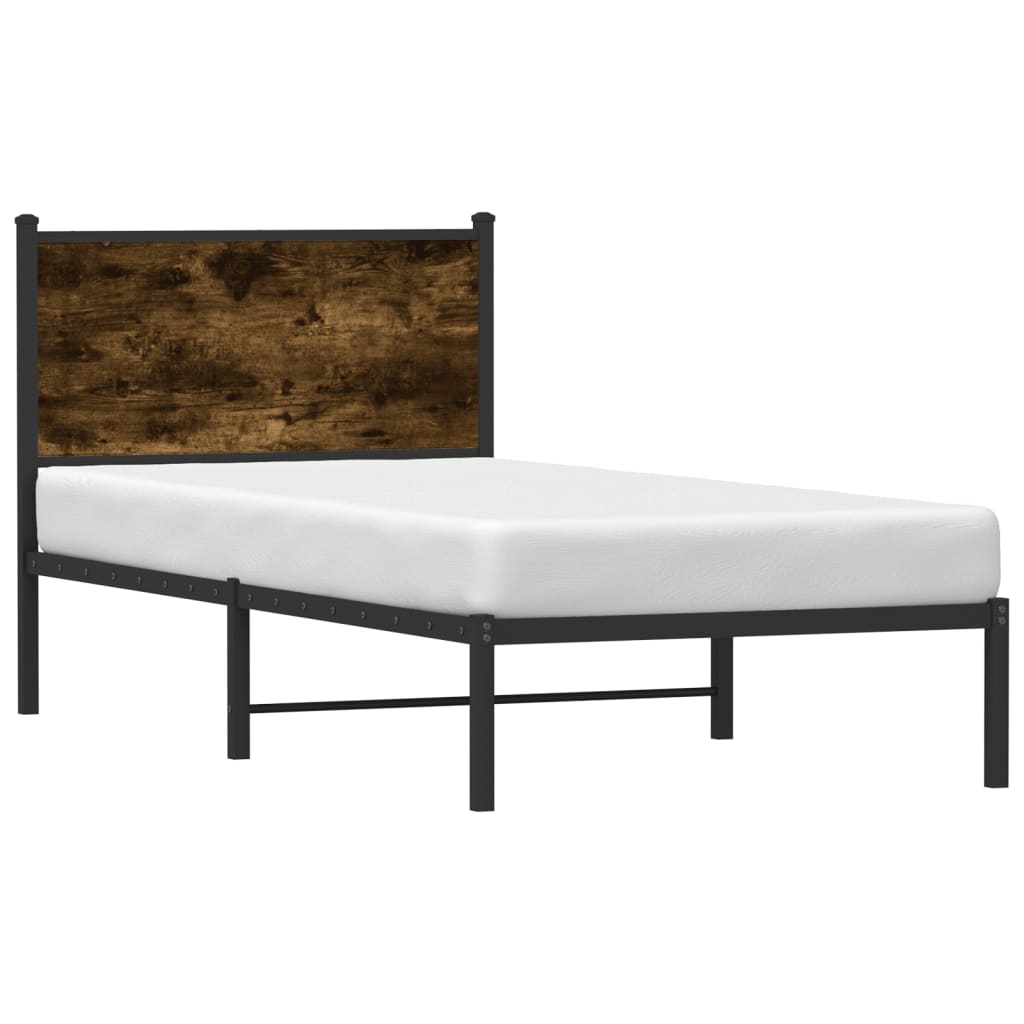füstös tölgy színű fém ágykeret matrac nélkül 90 x 200 cm