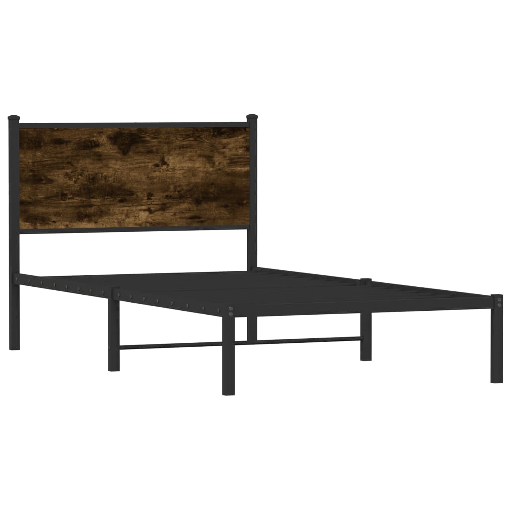 füstös tölgy színű fém ágykeret matrac nélkül 100 x 190 cm
