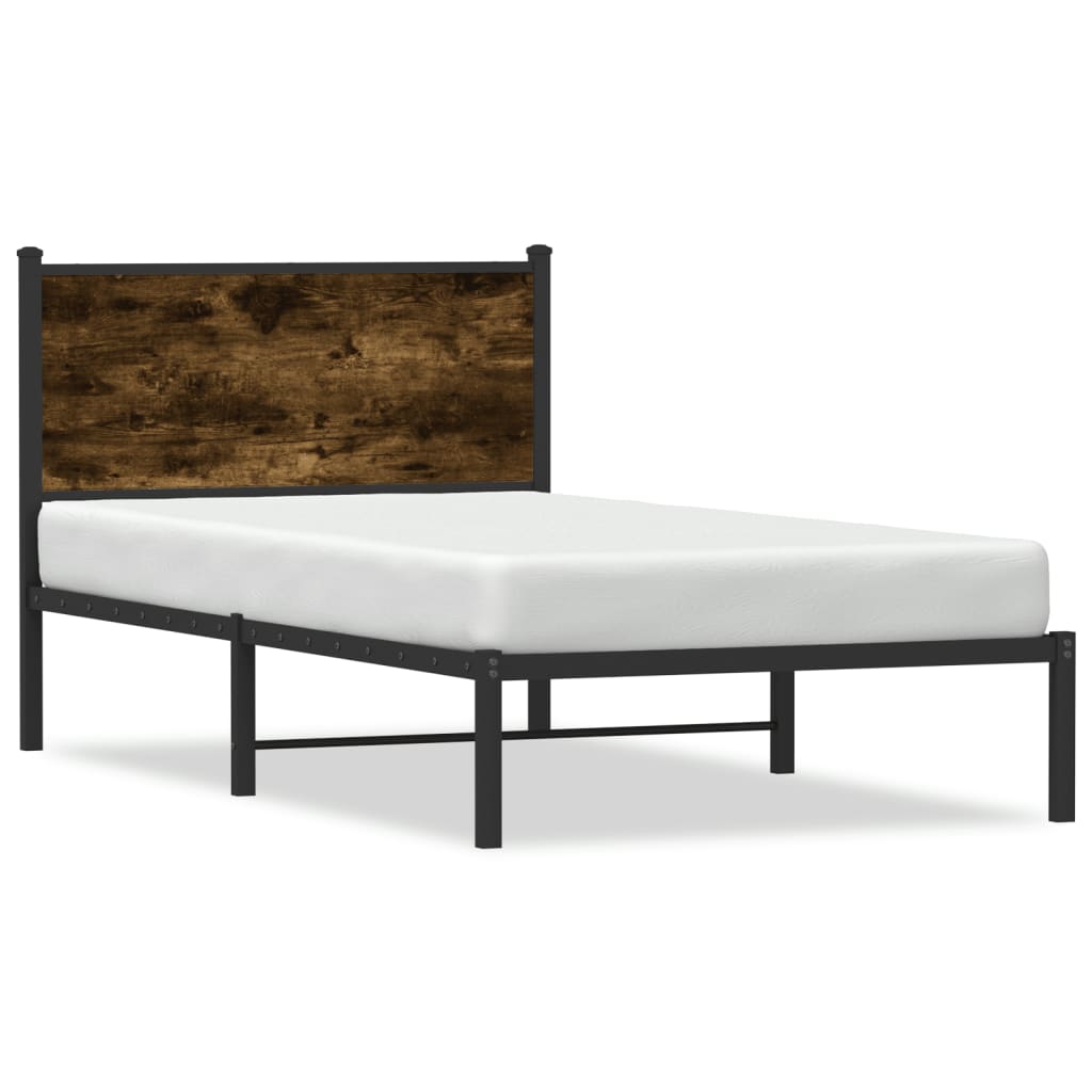 füstös tölgy színű fém ágykeret matrac nélkül 107 x 203 cm