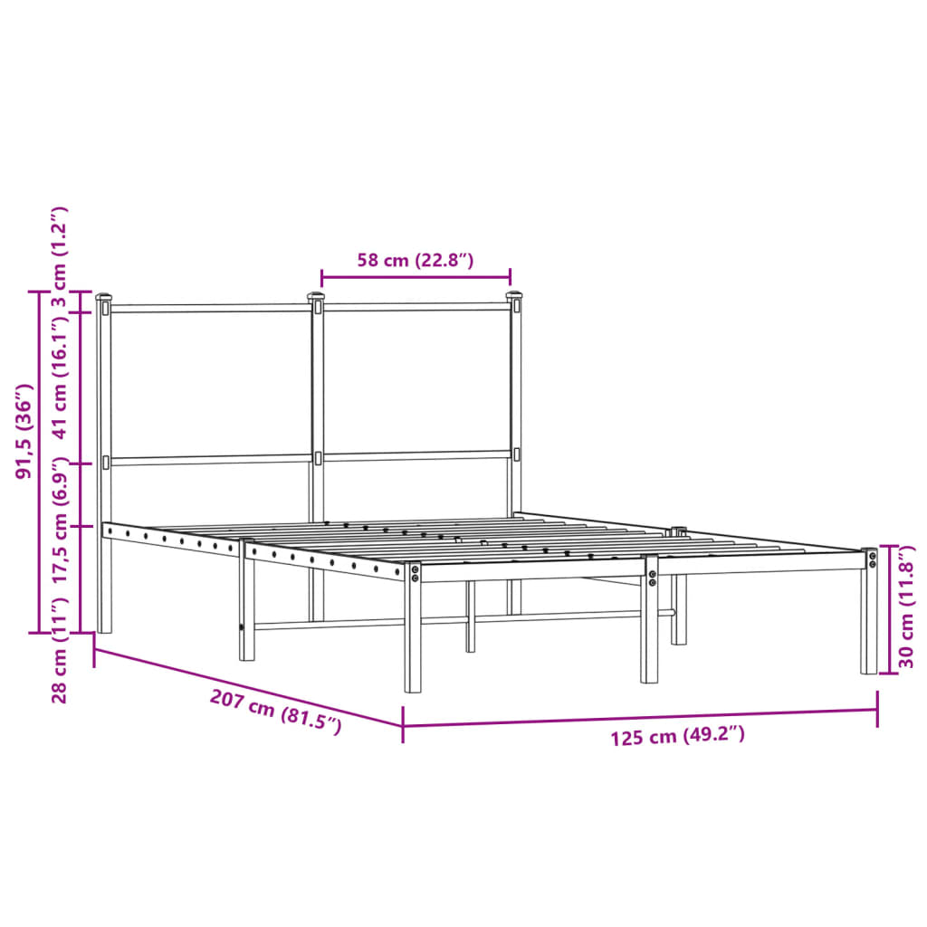 füstös tölgy színű fém ágykeret matrac nélkül 120 x 200 cm