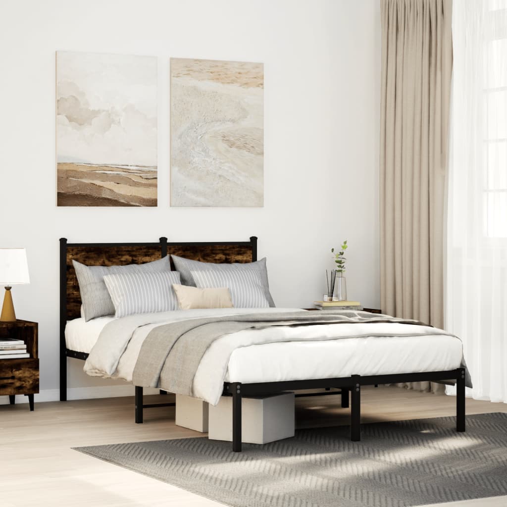 füstös tölgy színű fém ágykeret matrac nélkül 120 x 200 cm