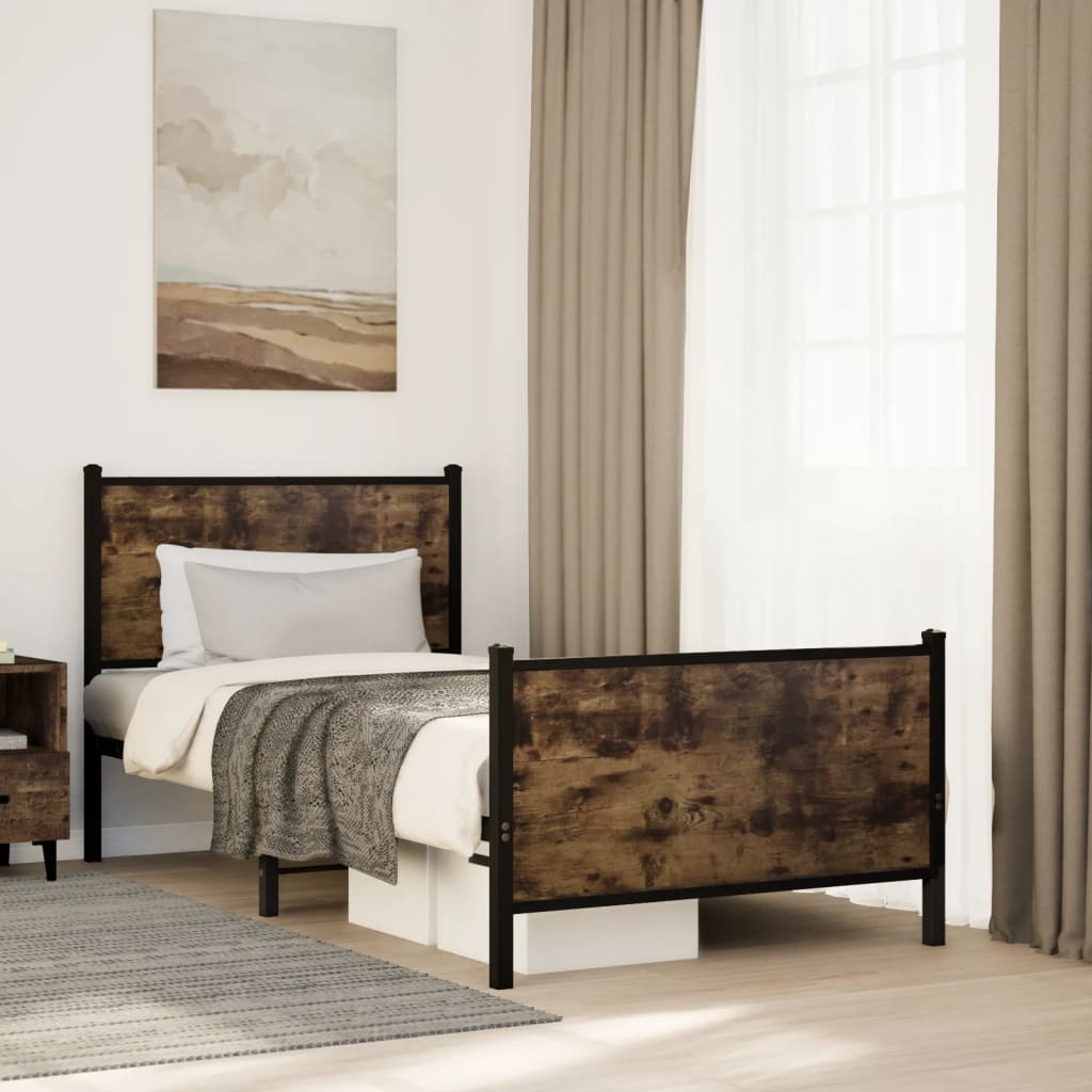 füstös tölgy színű fém ágykeret matrac nélkül 75 x 190 cm