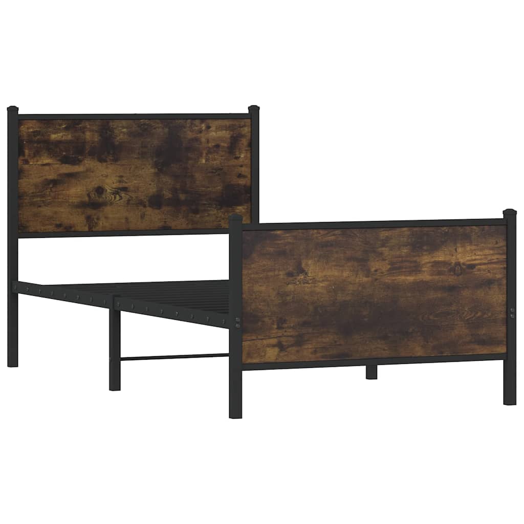 füstös tölgy színű fém ágykeret matrac nélkül 80 x 200 cm