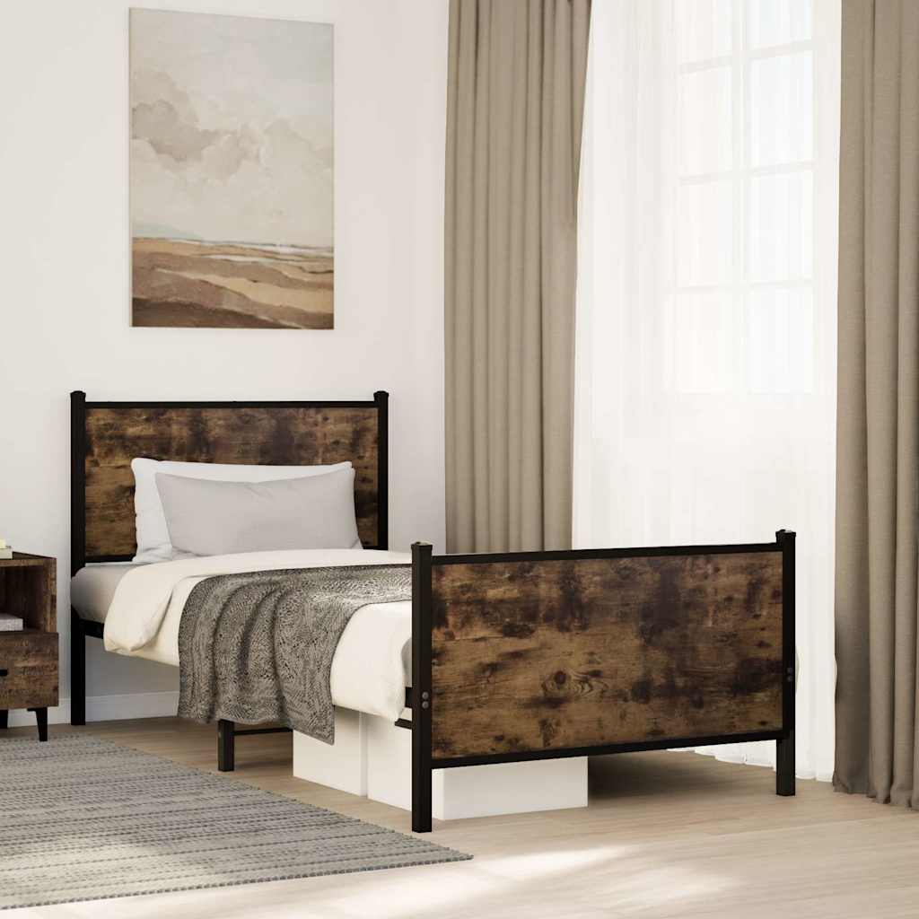 füstös tölgy színű fém ágykeret matrac nélkül 80 x 200 cm