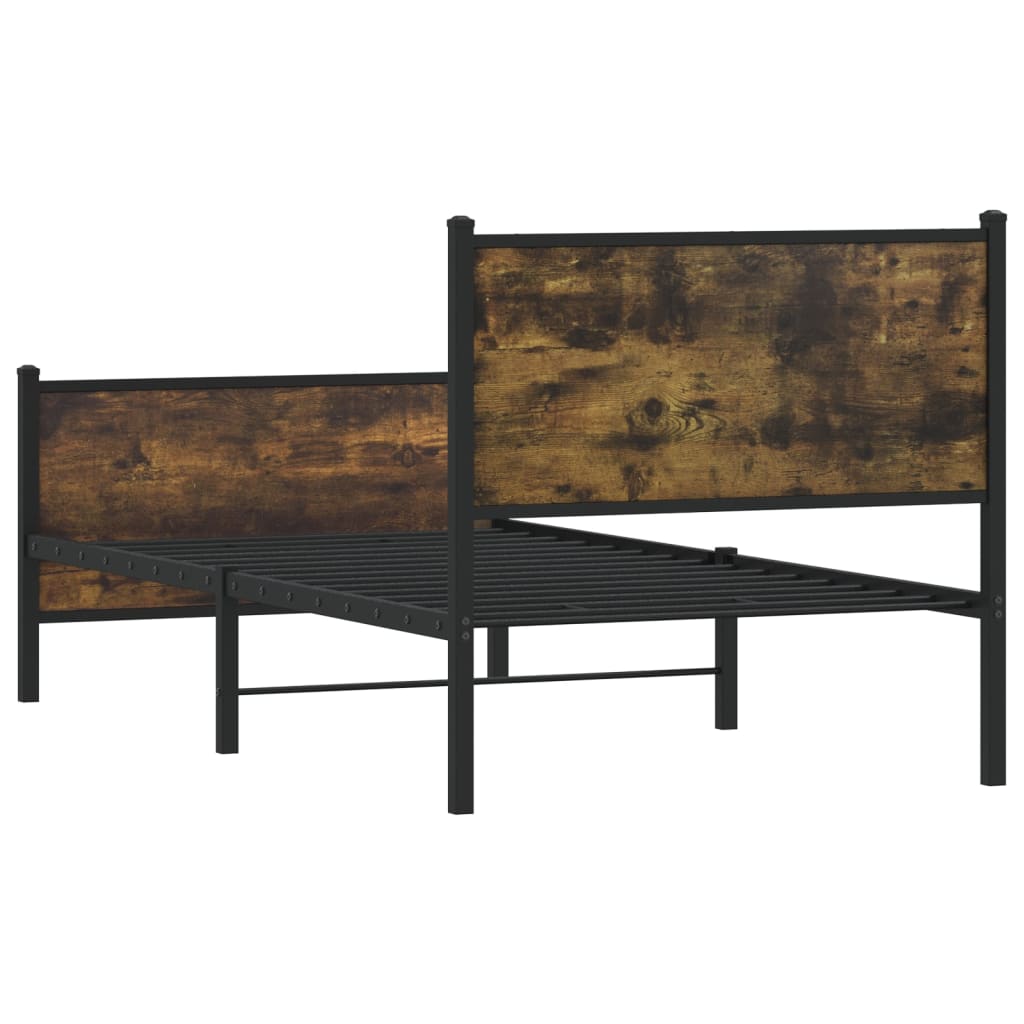 füstös tölgy színű fém ágykeret matrac nélkül 90 x 190 cm