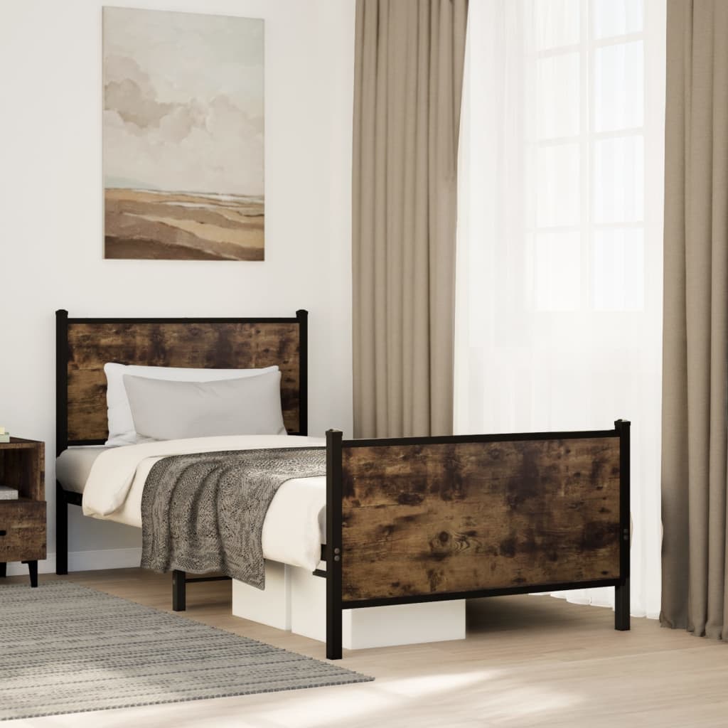 füstös tölgy színű fém ágykeret matrac nélkül 90 x 190 cm