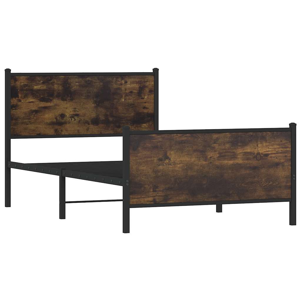 füstös tölgy színű fém ágykeret matrac nélkül 100 x 190 cm