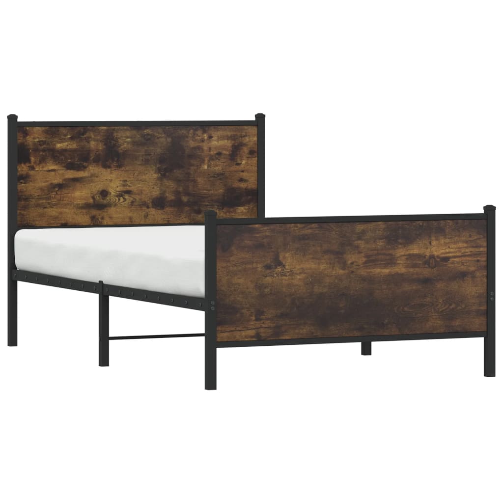 füstös tölgy színű fém ágykeret matrac nélkül 100 x 190 cm