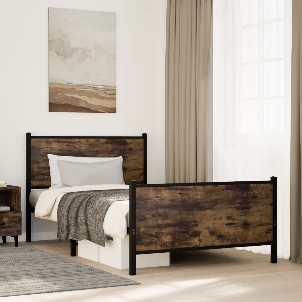 füstös tölgy színű fém ágykeret matrac nélkül 100 x 190 cm