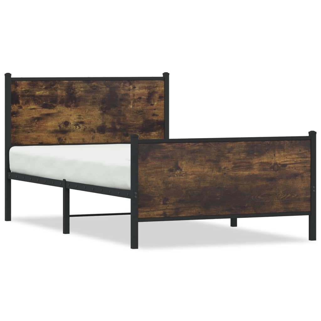 füstös tölgy színű fém ágykeret matrac nélkül 100 x 200 cm