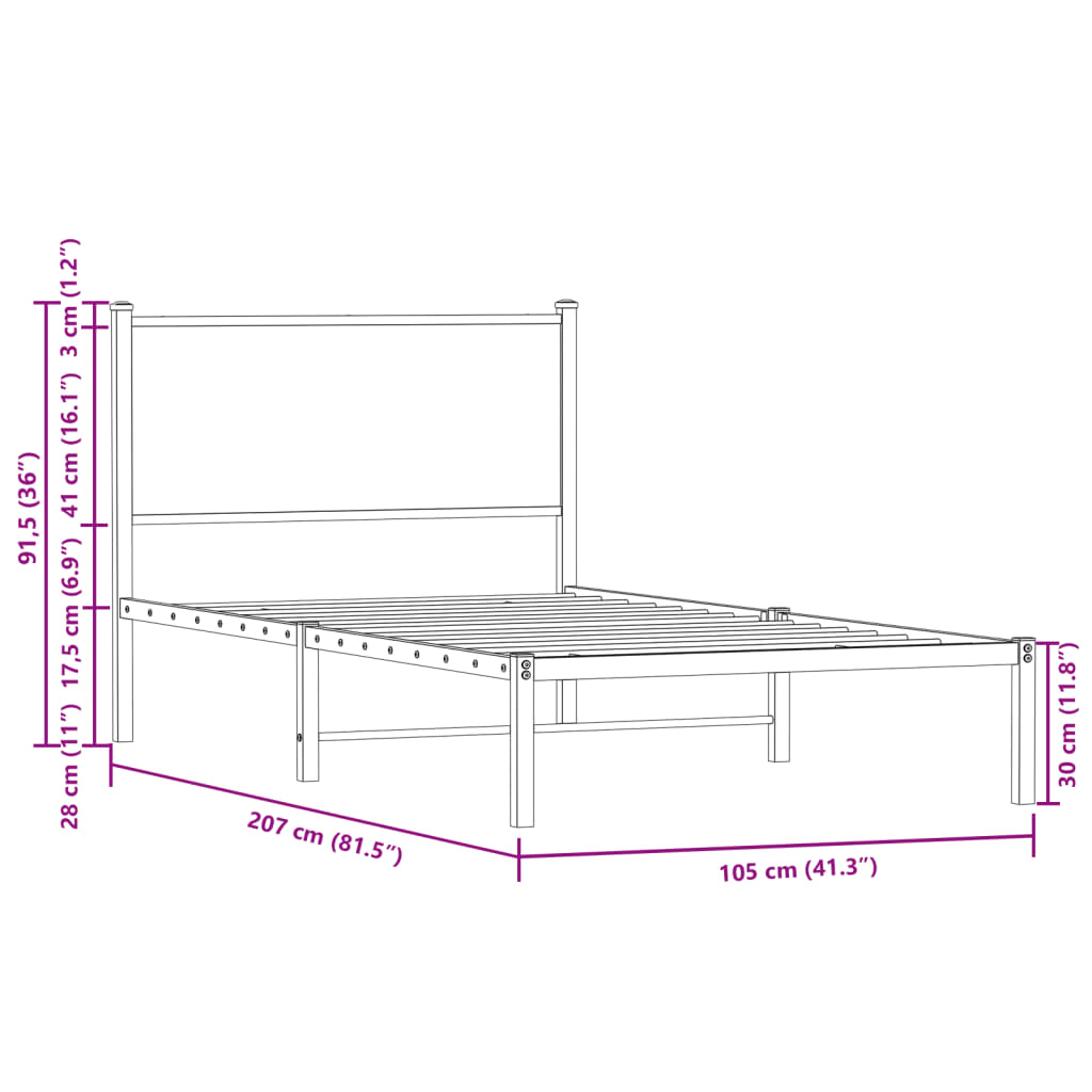 sonoma tölgy színű fém ágykeret matrac nélkül 100 x 200 cm