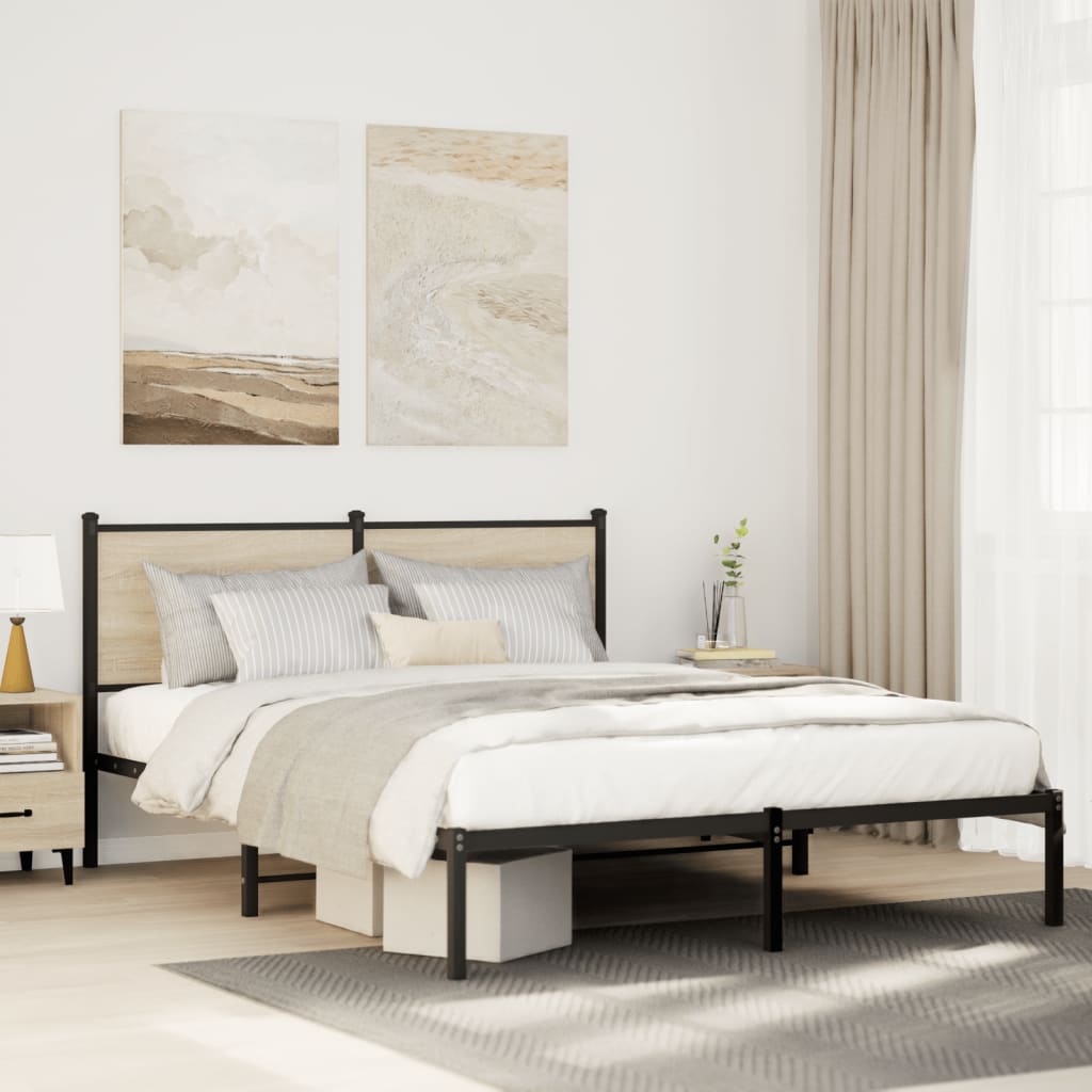 sonoma tölgy színű fém ágykeret matrac nélkül 150 x 200 cm