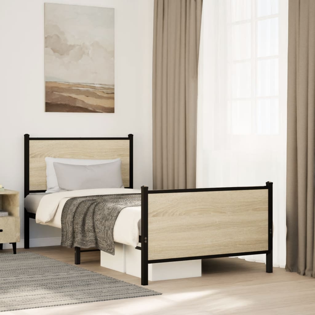 sonoma tölgy színű fém ágykeret matrac nélkül 75 x 190 cm