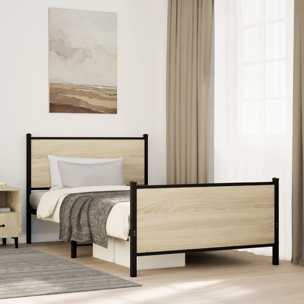 sonoma tölgy színű fém ágykeret matrac nélkül 100 x 200 cm