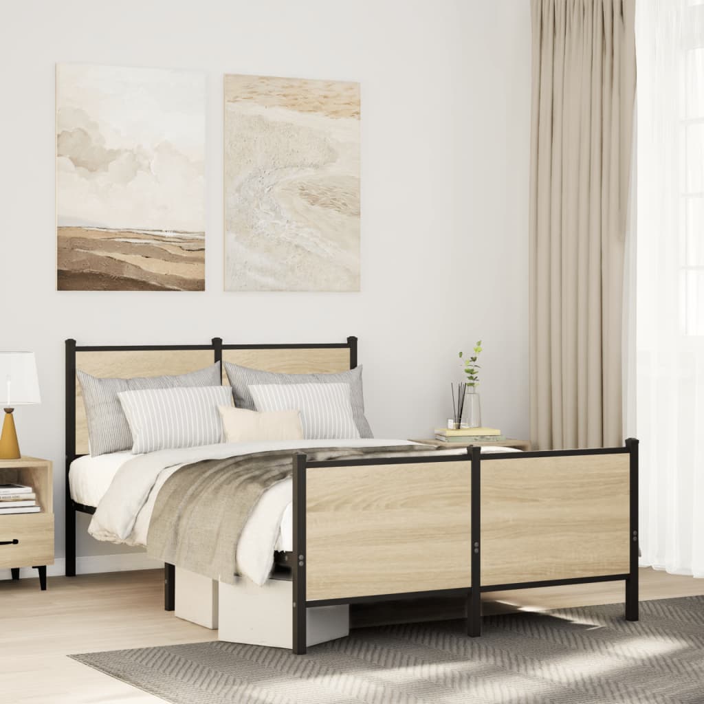 sonoma tölgy színű fém ágykeret matrac nélkül 120 x 190 cm