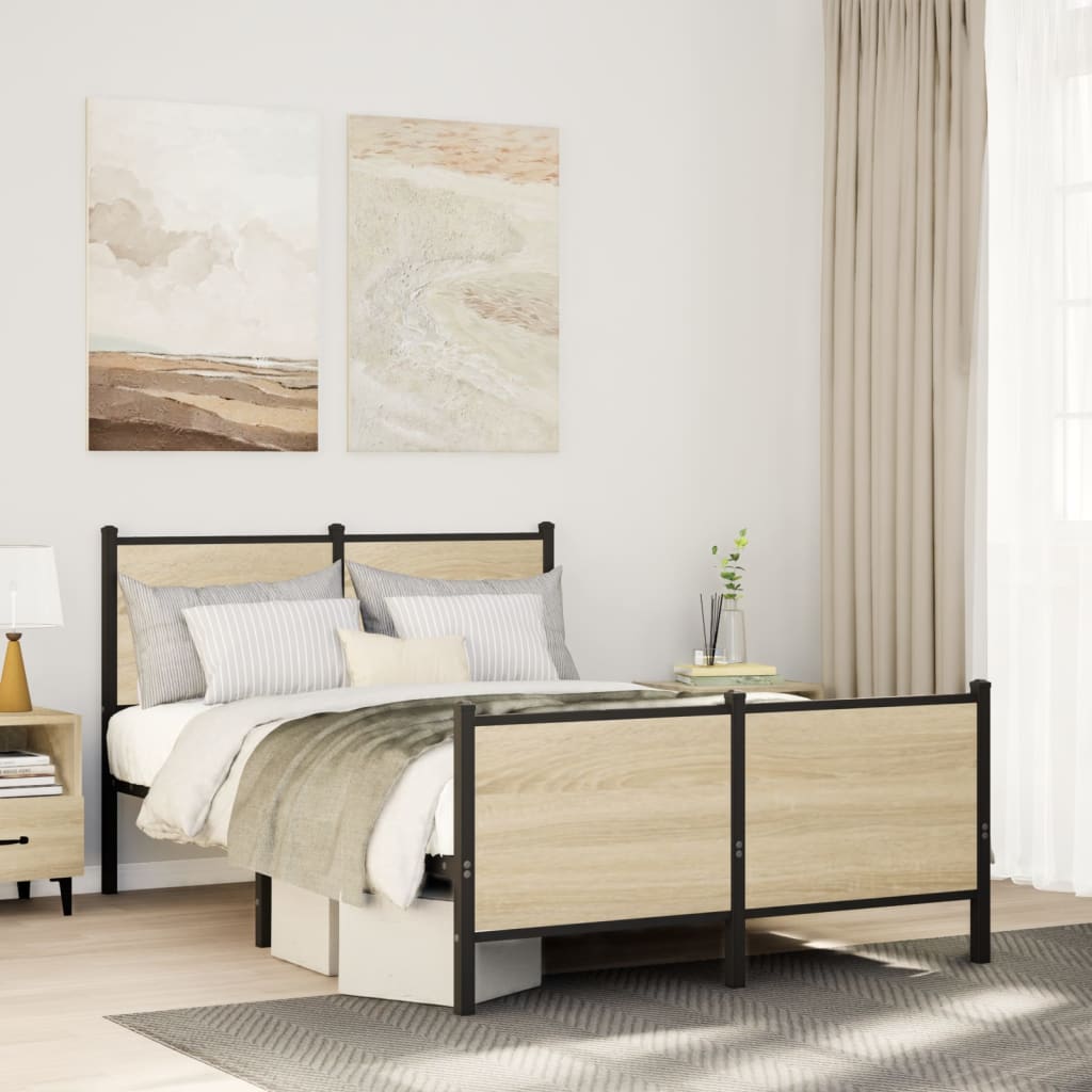sonoma tölgy színű fém ágykeret matrac nélkül 120 x 200 cm