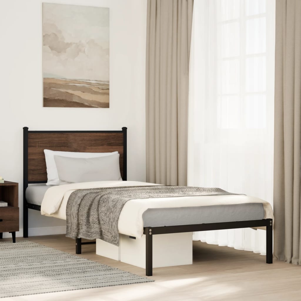 barna tölgy színű fém ágykeret matrac nélkül 75 x 190 cm