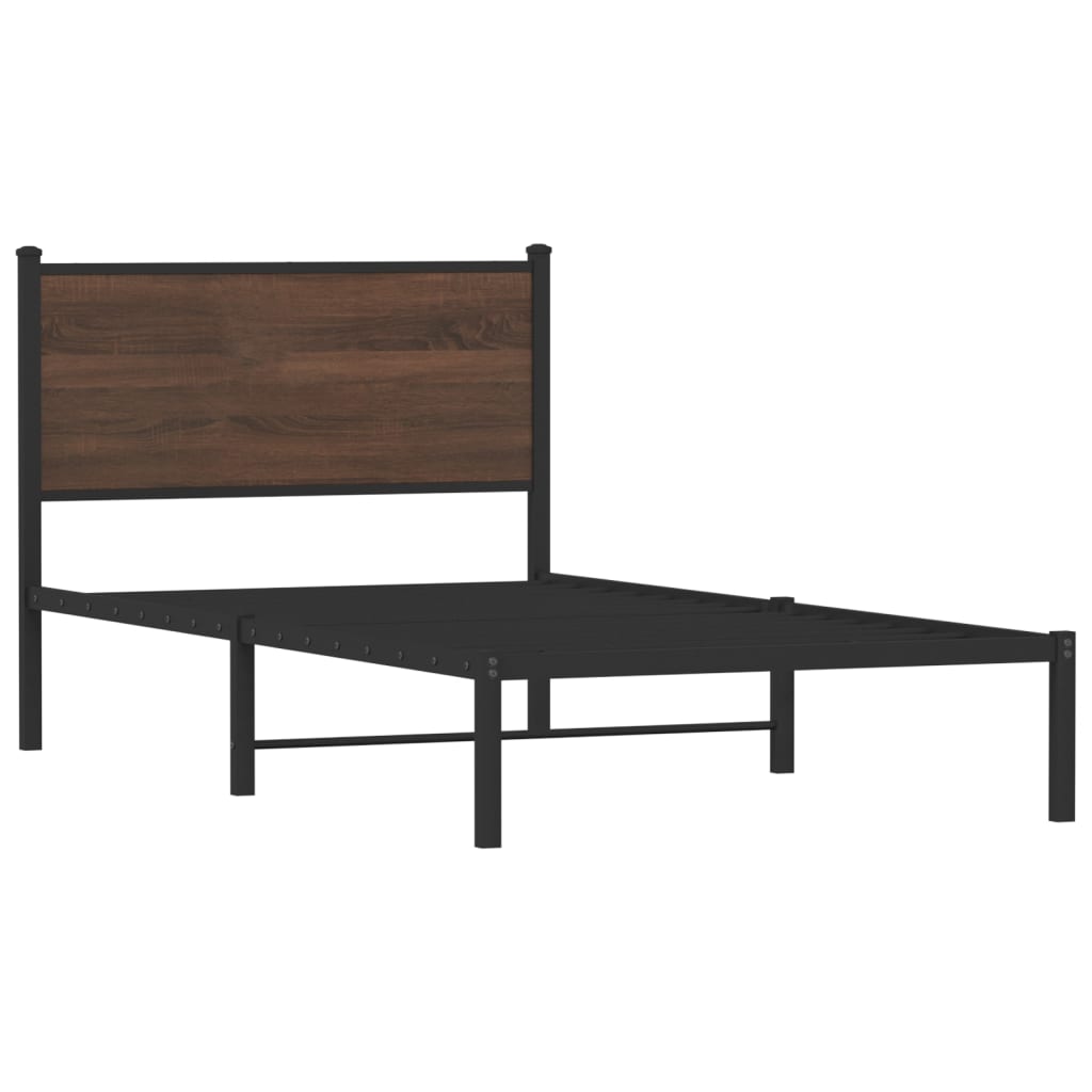 barna tölgy színű fém ágykeret matrac nélkül 100 x 200 cm