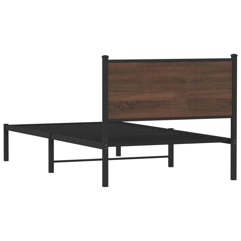 barna tölgy színű fém ágykeret matrac nélkül 100 x 200 cm
