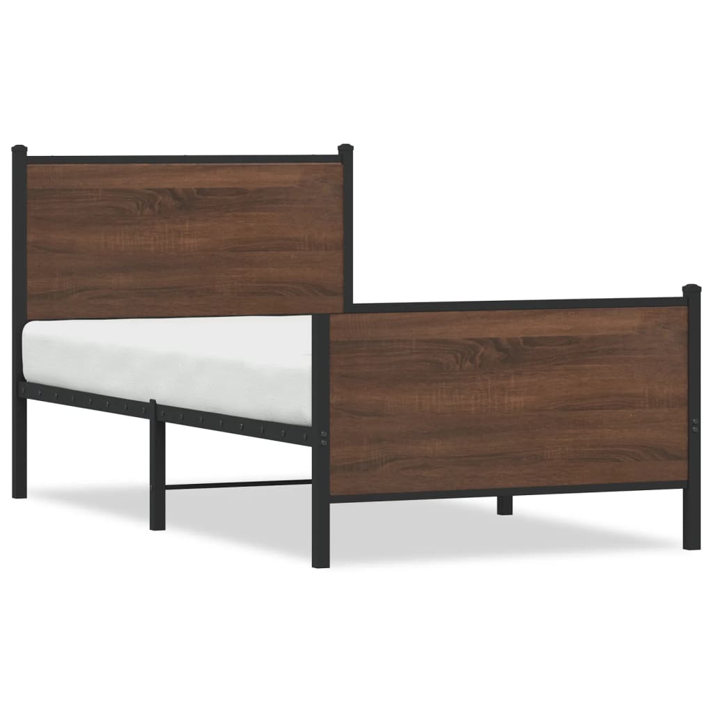barna tölgy színű fém ágykeret matrac nélkül 75 x 190 cm