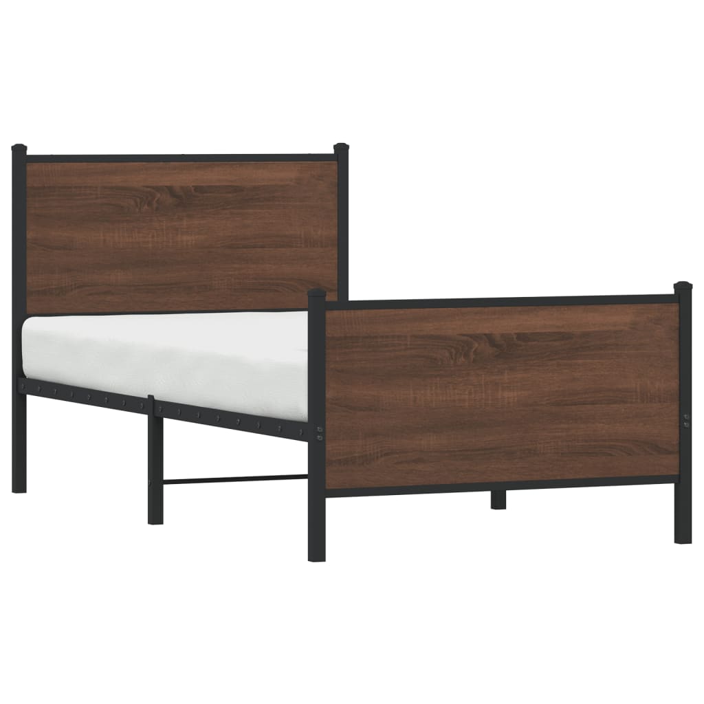 barna tölgy színű fém ágykeret matrac nélkül 75 x 190 cm