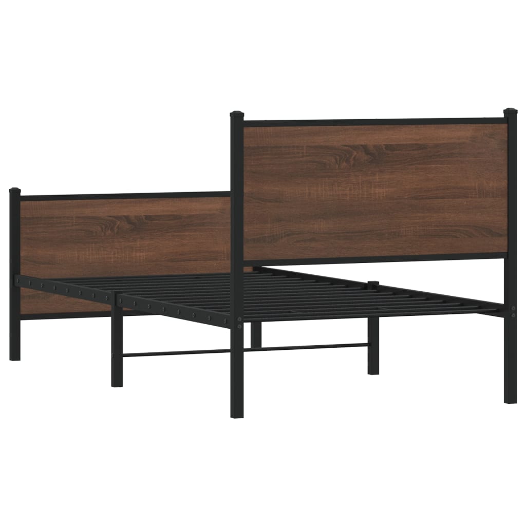 barna tölgy színű fém ágykeret matrac nélkül 75 x 190 cm
