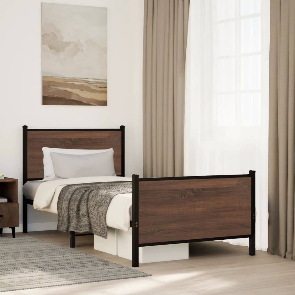 barna tölgy színű fém ágykeret matrac nélkül 90 x 190 cm
