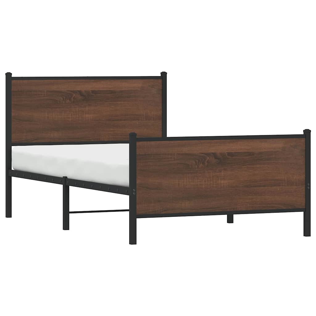 barna tölgy színű fém ágykeret matrac nélkül 100 x 200 cm