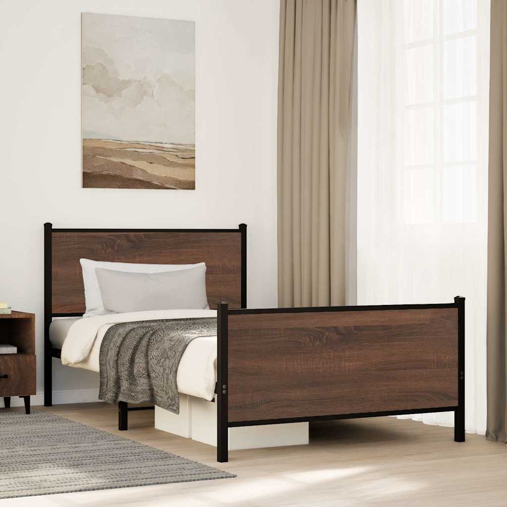 barna tölgy színű fém ágykeret matrac nélkül 100 x 200 cm