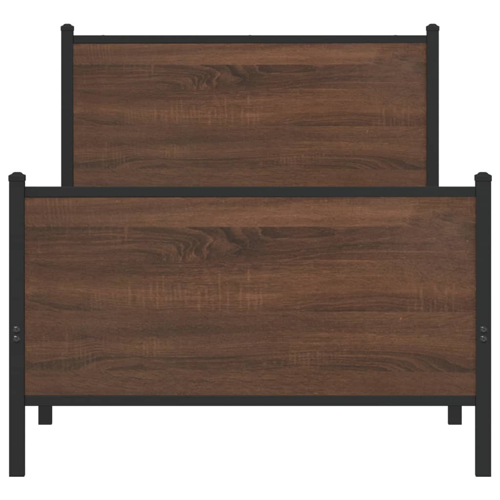 barna tölgy színű fém ágykeret matrac nélkül 107 x 203 cm