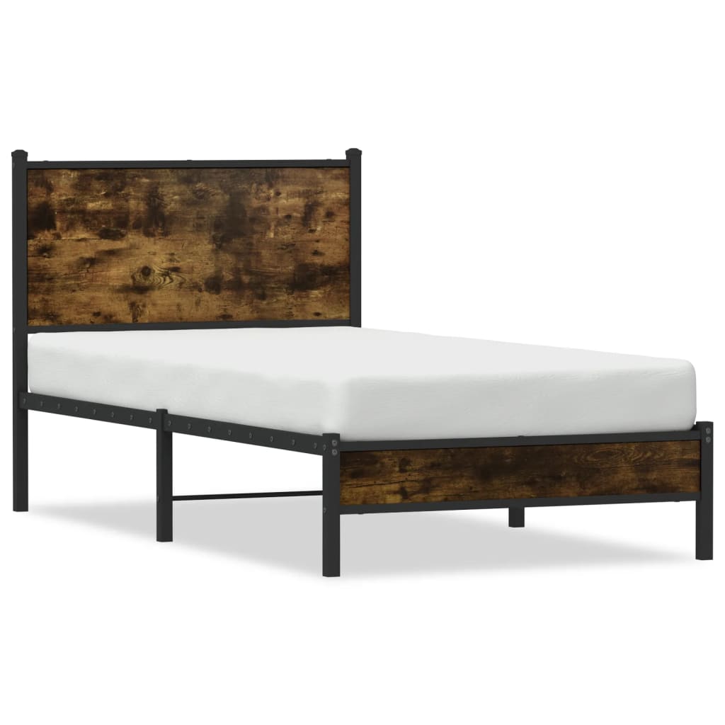 füstös tölgy színű fém ágykeret matrac nélkül 80 x 200 cm