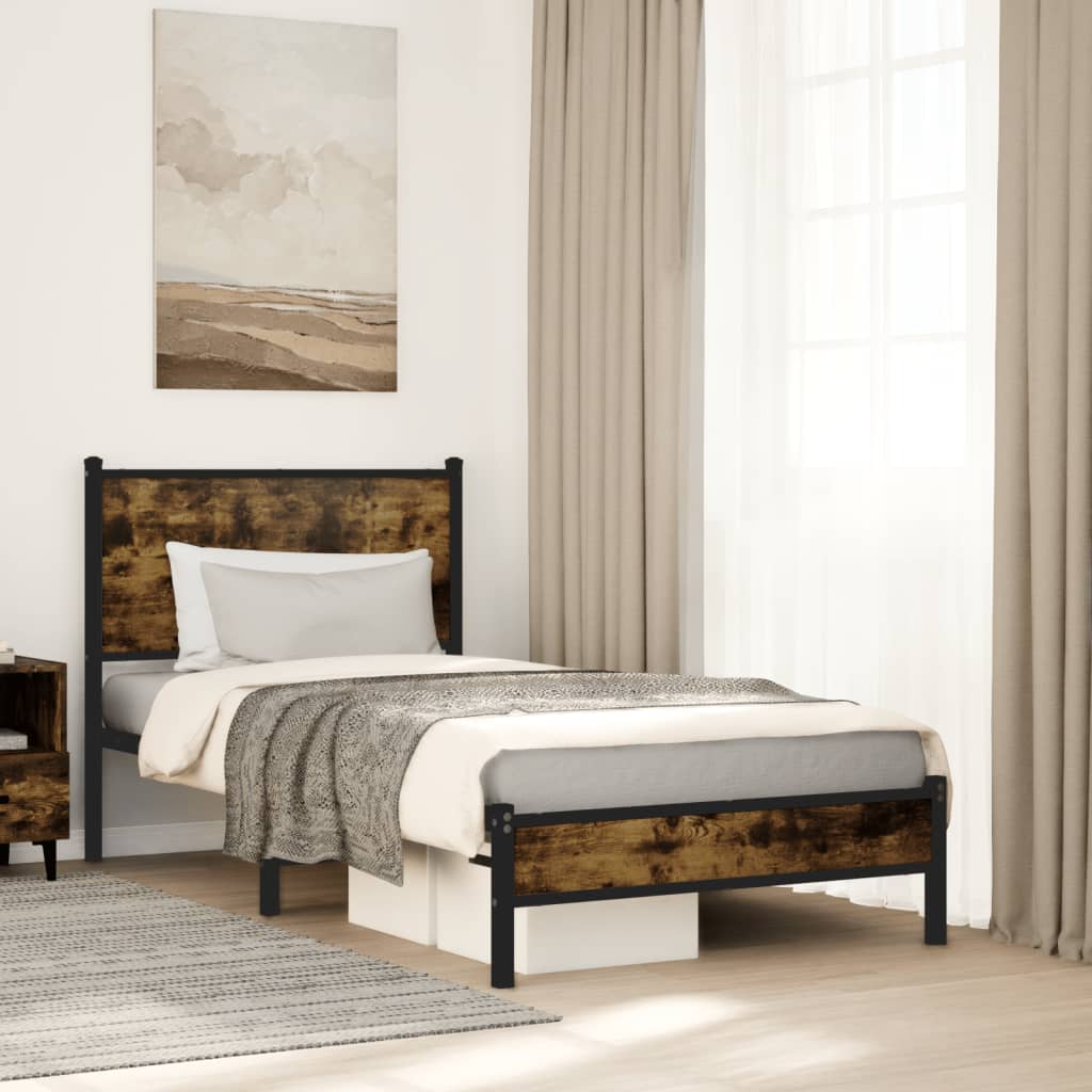 füstös tölgy színű fém ágykeret matrac nélkül 80 x 200 cm
