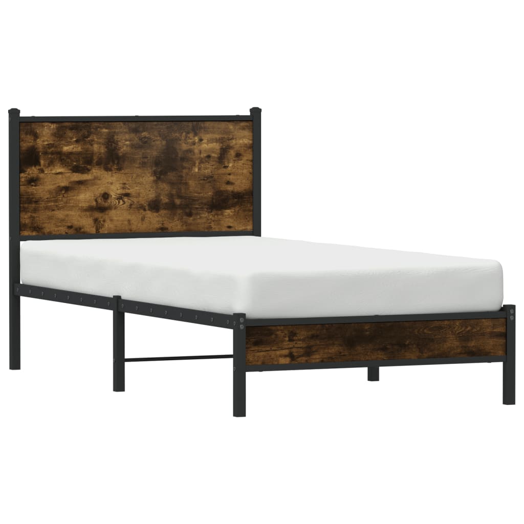 füstös tölgy színű fém ágykeret matrac nélkül 90 x 190 cm