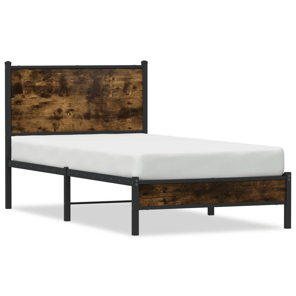 füstös tölgy színű fém ágykeret matrac nélkül 90 x 200 cm