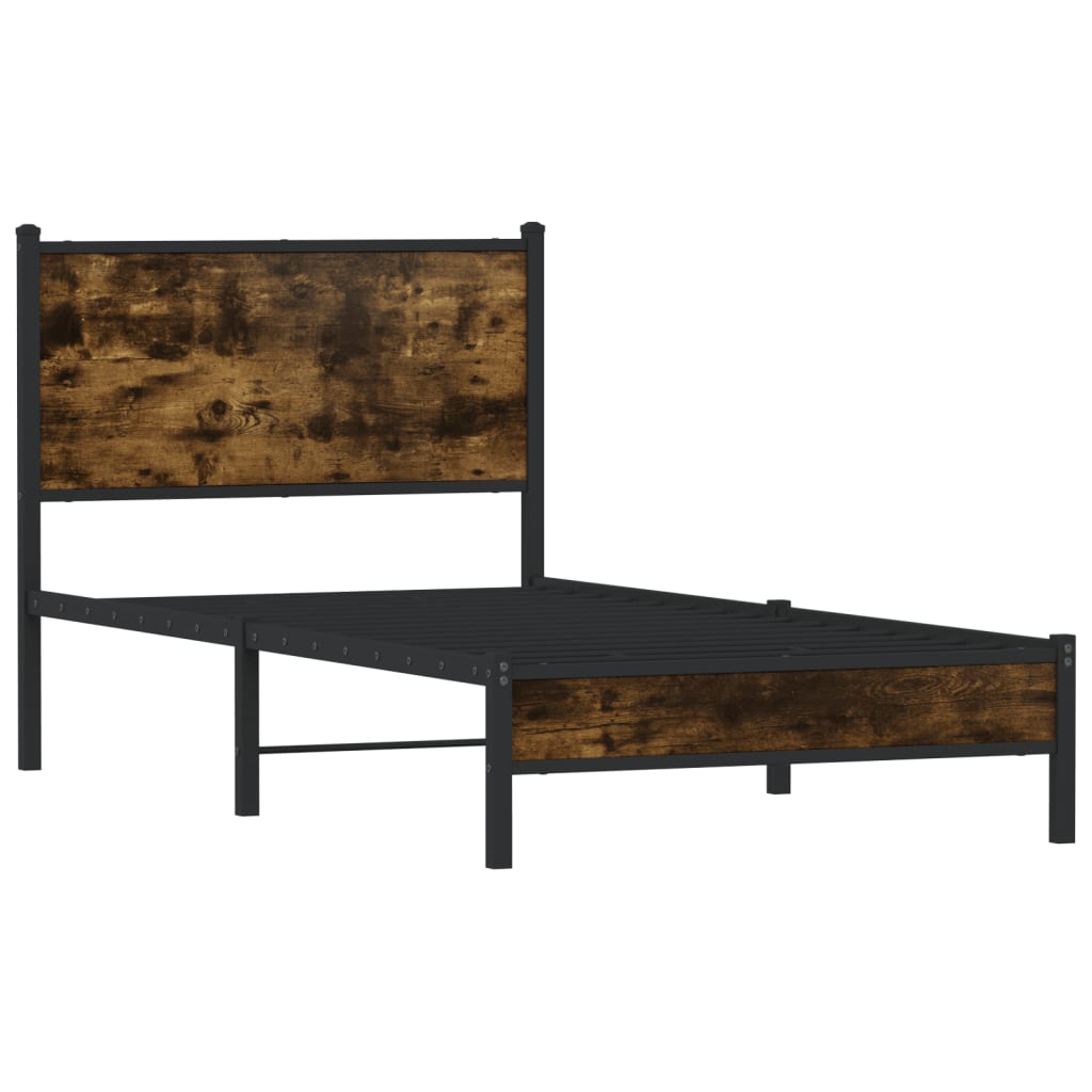 füstös tölgy színű fém ágykeret matrac nélkül 90 x 200 cm