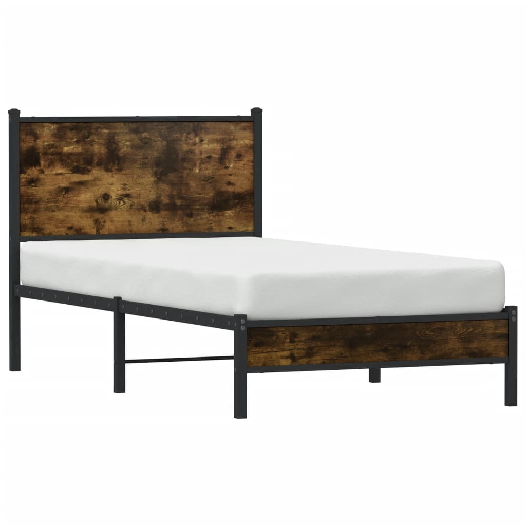 füstös tölgy színű fém ágykeret matrac nélkül 90 x 200 cm