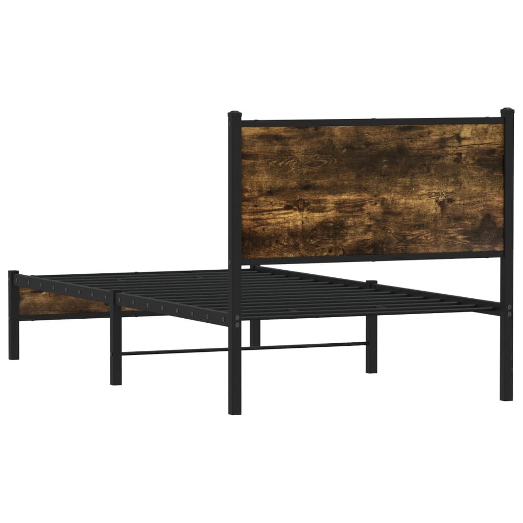 füstös tölgy színű fém ágykeret matrac nélkül 90 x 200 cm