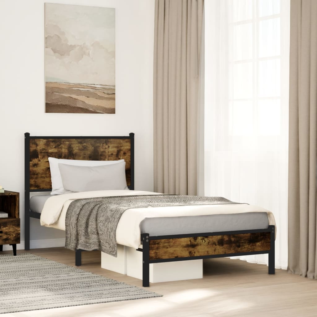 füstös tölgy színű fém ágykeret matrac nélkül 90 x 200 cm