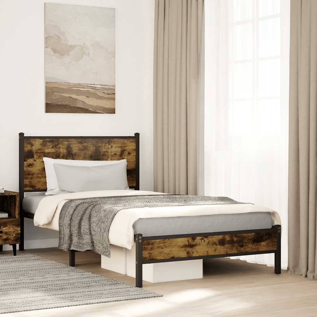 füstös tölgy színű fém ágykeret matrac nélkül 100 x 200 cm