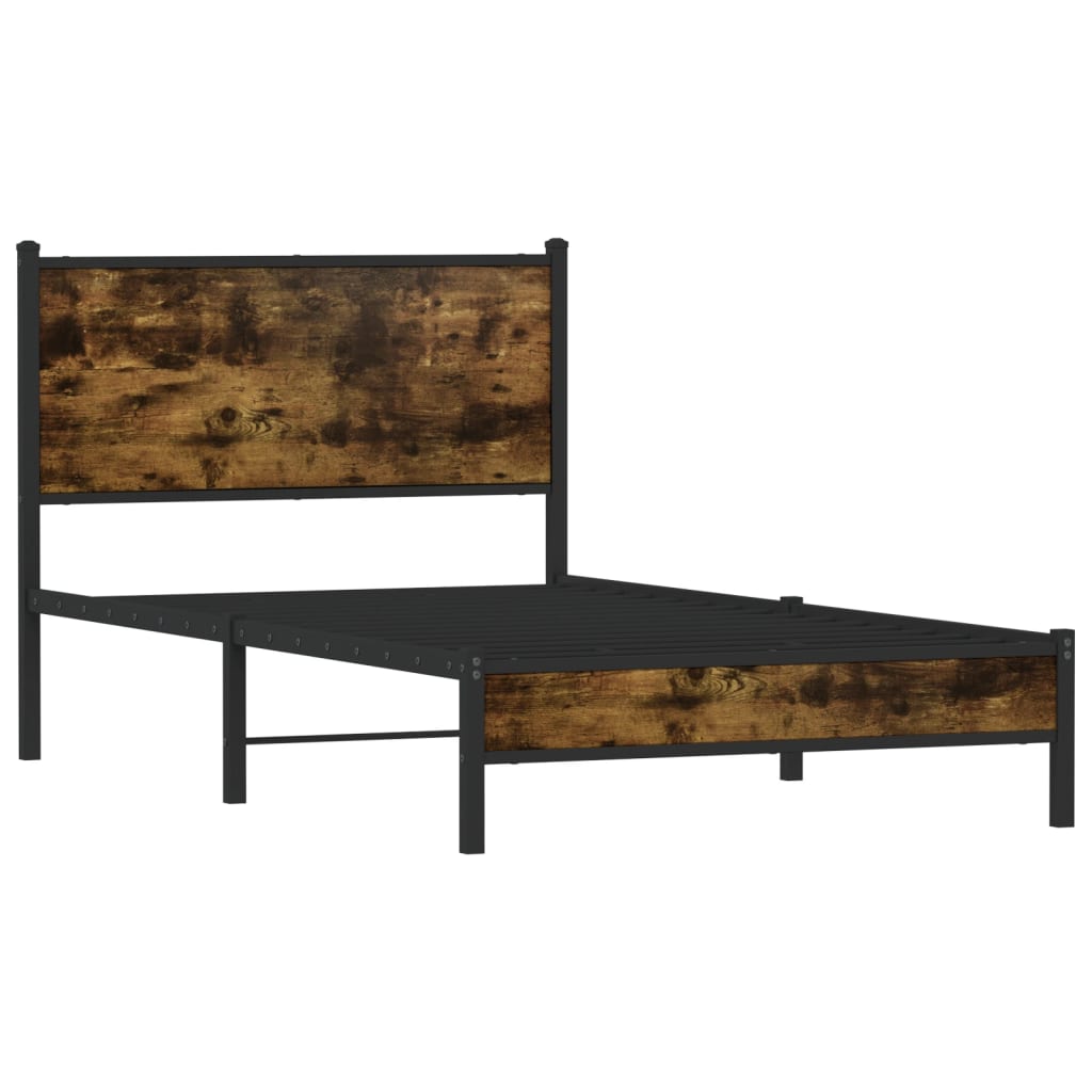 füstös tölgy színű fém ágykeret matrac nélkül 107 x 203 cm